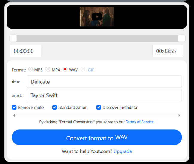 convert youtube to wav online free via yout