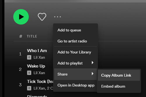 copy album link on spotify desktop