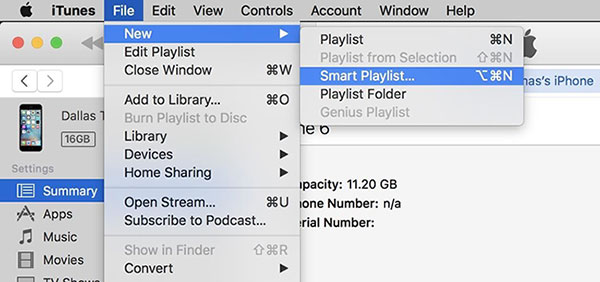 create a smart playlist on itunes