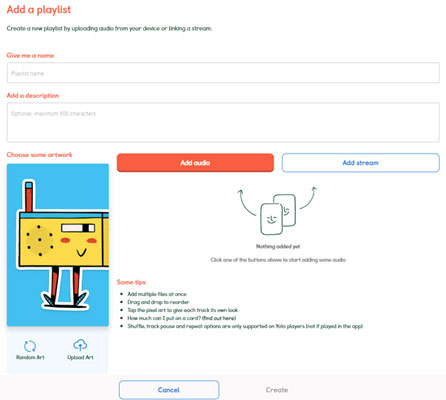 create new playlist on yoto card