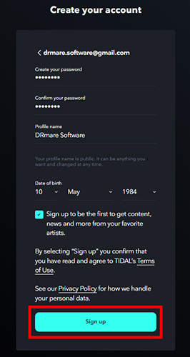 create free tidal account