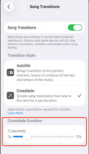 crossfade apple music iphone