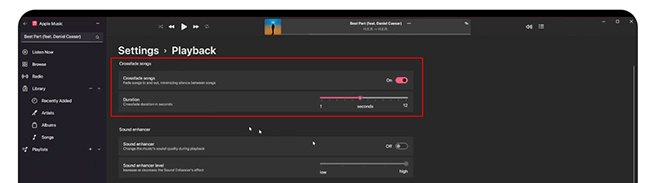 enable youtube music crossfade on apple music