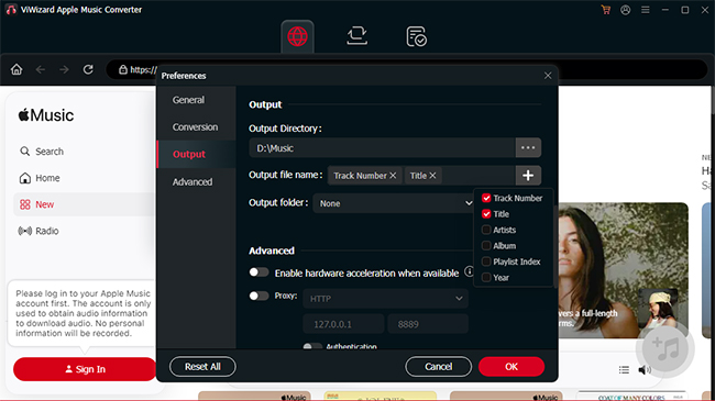 customize apple music file name in viwizard