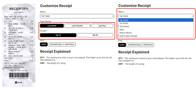 customize spotify music receipt via receiptify