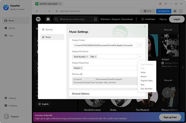 customize spotify output file name tunepat