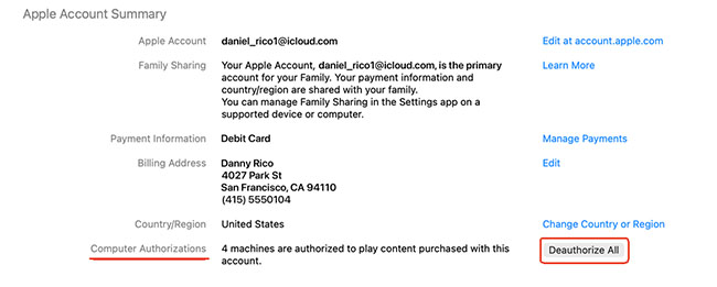 deauthorize all computers for apple music