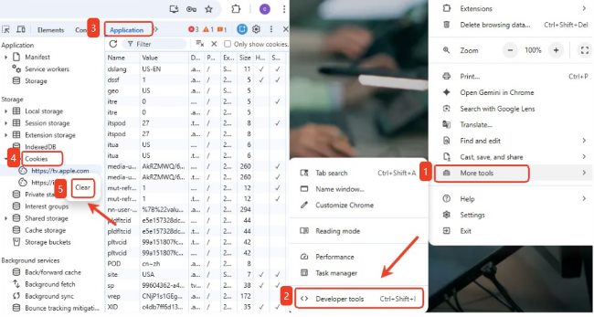delete browser data of apple tv