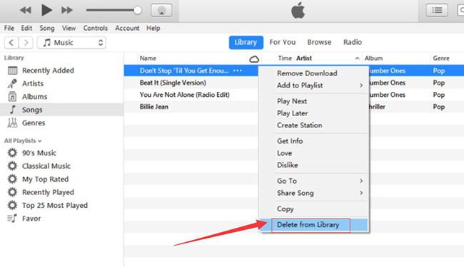 delete music from itunes on pc