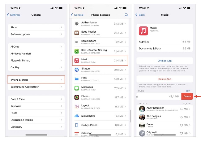 delete songs on iphone