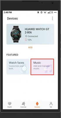 device section on huawei health app