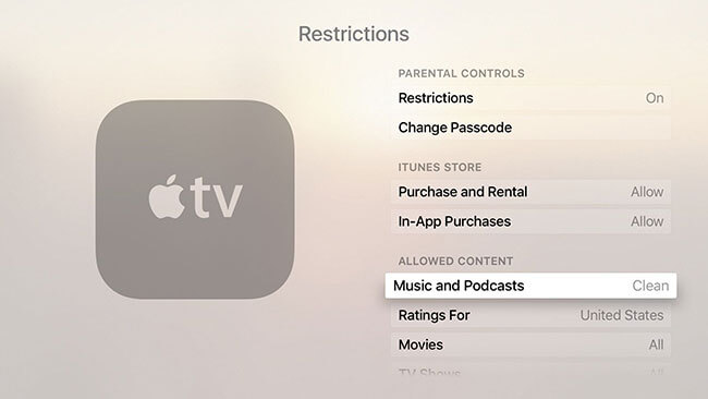 disable explicit music on apple music on apple tv