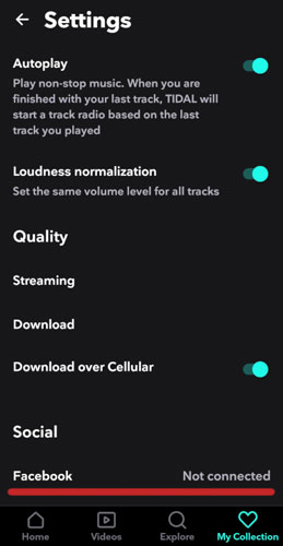 unlink facebook from tidal website