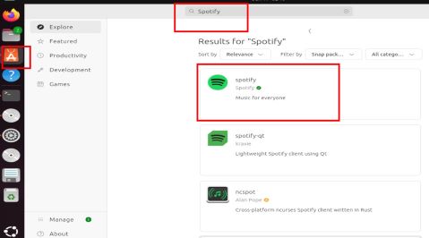 download spotify on linux from snap app center 