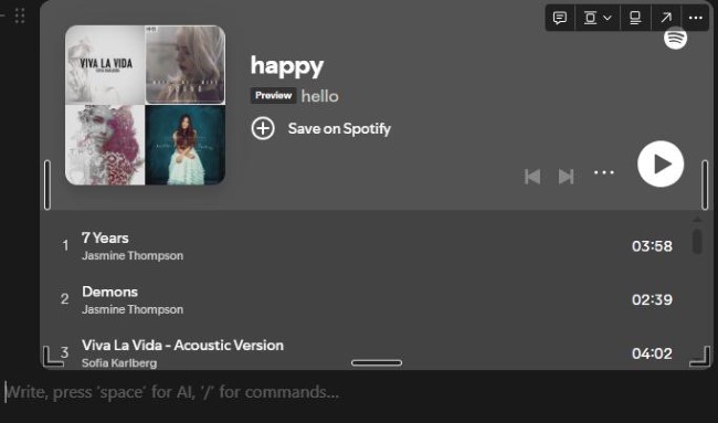 embedded spotify playlist in notion