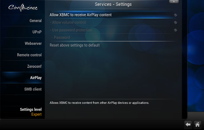 enable airplay on kodi