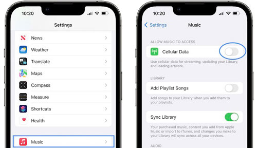 enable cellular data for apple music iphone
