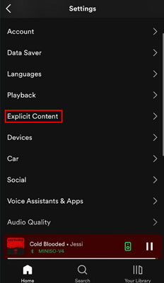 explicit content option on spotify mobile