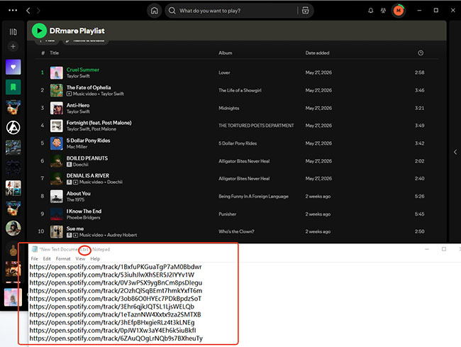 export spotify playlist to txt via shortcuts