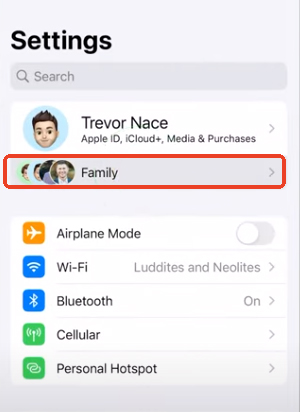 click family under apple account iphone