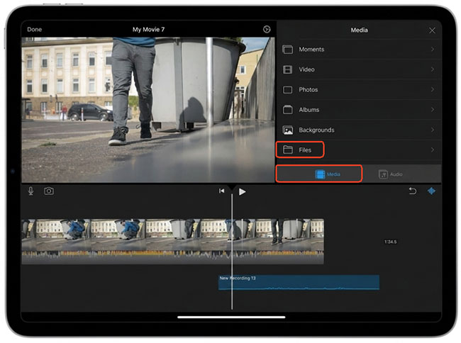 choose files in imovie for ipad