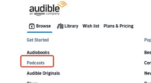 find podcast on audible on web