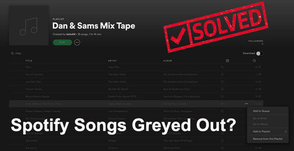 spotify songs greyed out