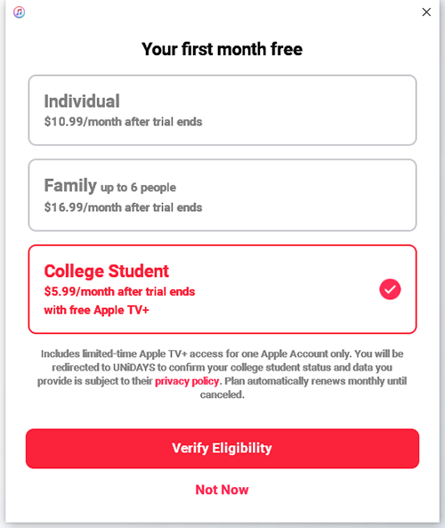 apple tv plus free as a student