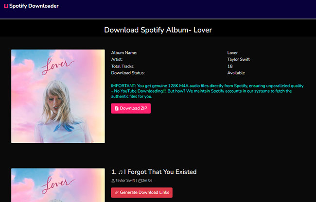 generate download link in spotisongdownloader