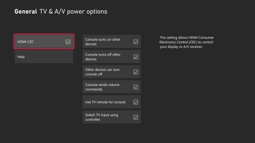 hdmi cec settings on xbox