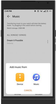 huawei health app add music from