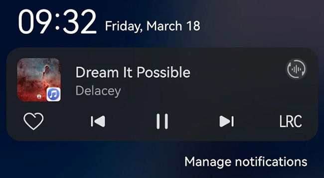 show huawei music on lock screen on huawei phone