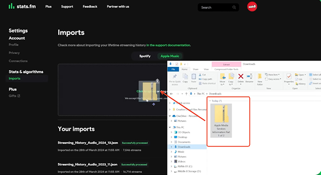 import apple music data to stats fm