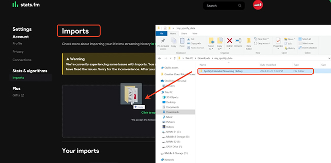 import spotify data to stats fm online