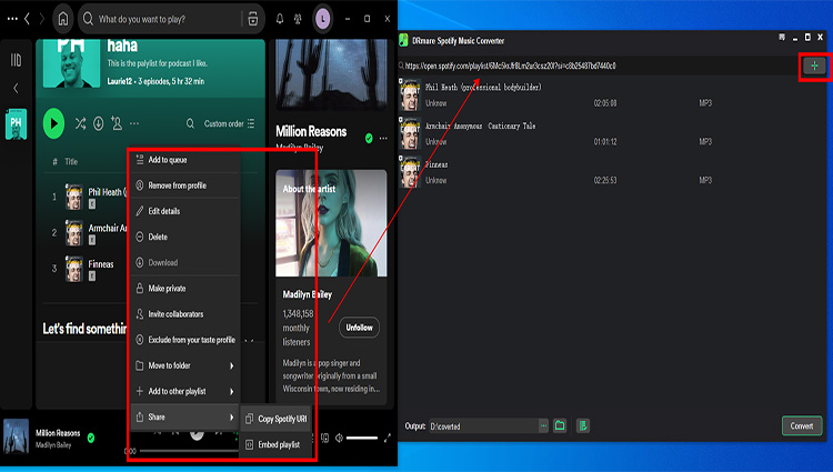 Input link to add tracks in DRmare