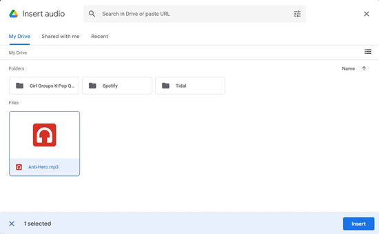 insert audio files to google slide 