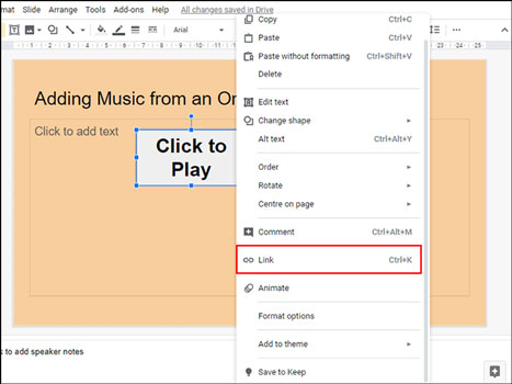 insert apple music link in google slides on pc