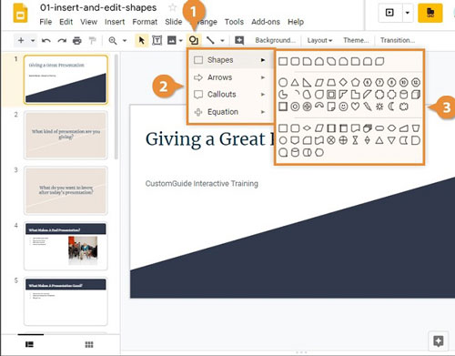 insert shapes in google slides