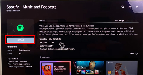 download and install lg smart tv spotify app