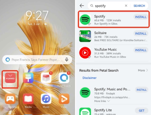 install spotify on huawei appgallery