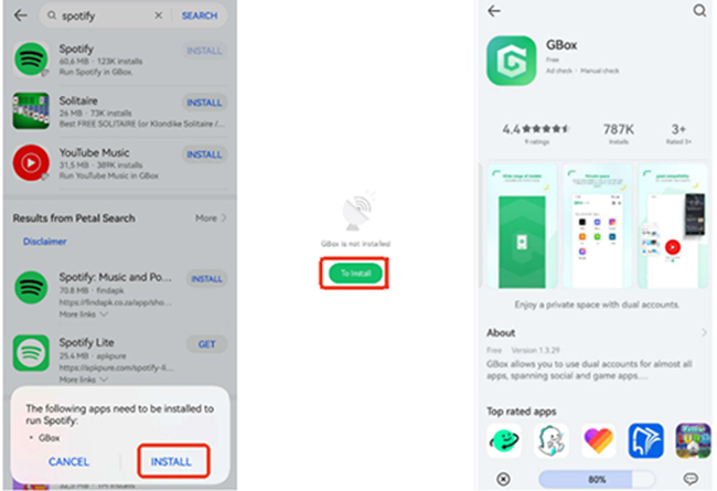 install spotify via gbox on huawei phone