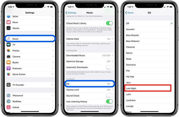 set late night eq for apple music