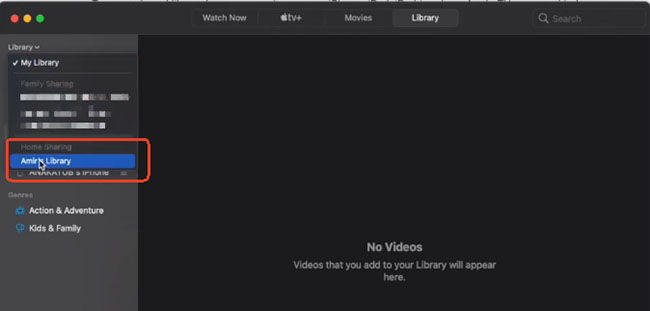 load apple tv library home sharing