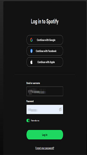 log in Spotify