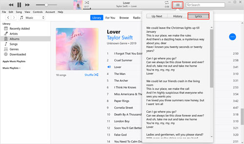Lyrics on Apple Music Windows