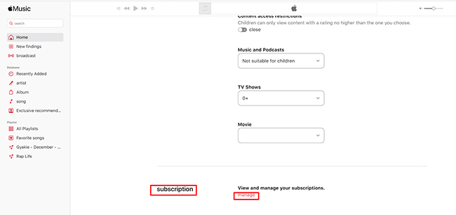 switch apple music subscription via web player
