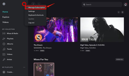 manage tidal subscription