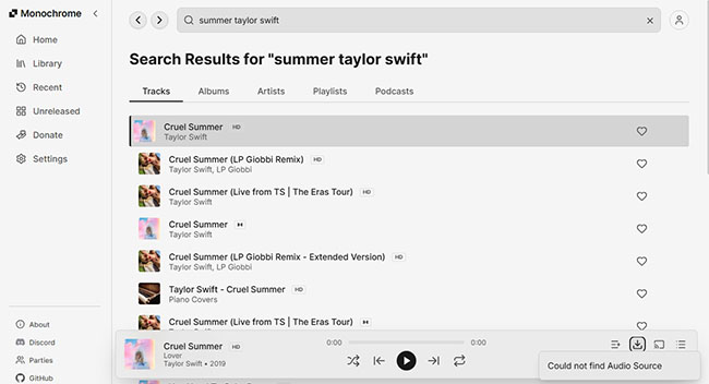monochrome couldn not found audio source