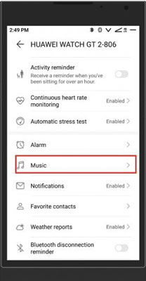 music section screen huawei health app