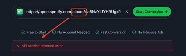 musicfab io spotify url error
